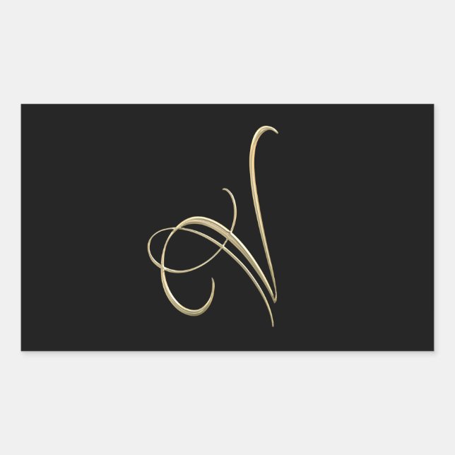 Golden initial V monogram Rectangular Sticker (Front)