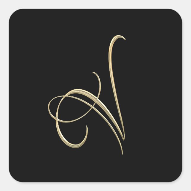 Golden initial V monogram Square Sticker (Front)