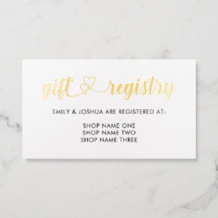 Golden Interlocked Hearts Gift Registry Wedding Foil Business Cards
