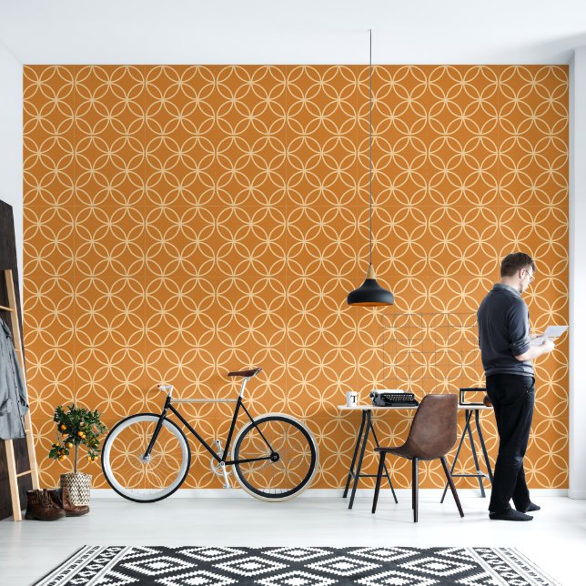 Golden interlocking circles diamonds Wallpaper (Living Room)