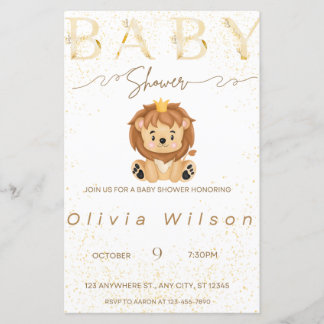 golden invitation baby shower, animal