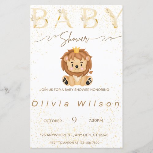 golden invitation baby shower animal