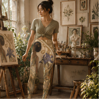Golden Iris Muse Art Nouveau Floral Leggings