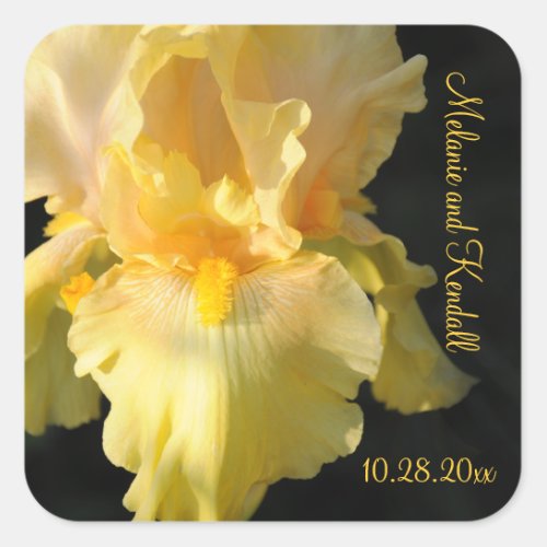Golden Iris Personalized Square Wedding Stickers