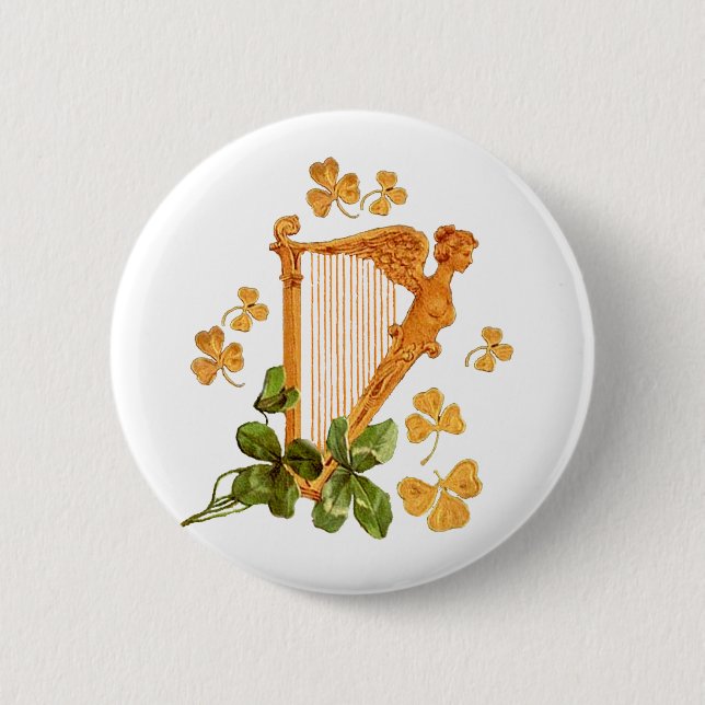 Golden Irish Harp Button (Front)