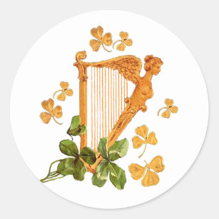 Golden Irish Harp Classic Round Sticker