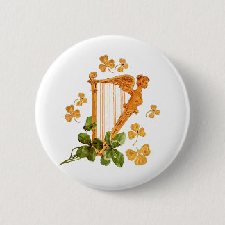 Golden Irish Harp - Erin Go Bragh Pinback Button