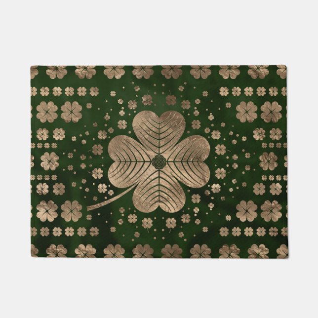 Golden Irish Shamrock Four-leaf clover Doormat (Front)