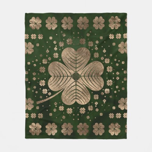 Golden Irish Shamrock Four_leaf clover Fleece Blanket