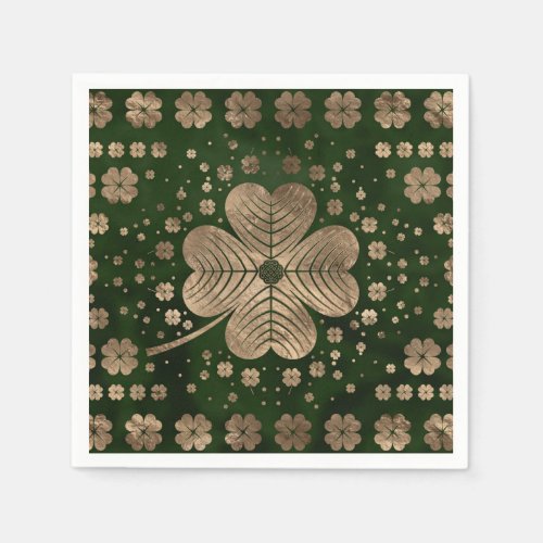 Golden Irish Shamrock Four_leaf clover Napkins