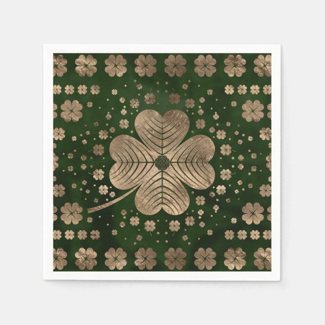 Golden Irish Shamrock Four-leaf clover Napkins (Front)