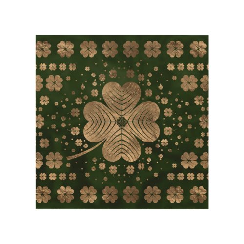 Golden Irish Shamrock Four_leaf clover Wood Wall Art