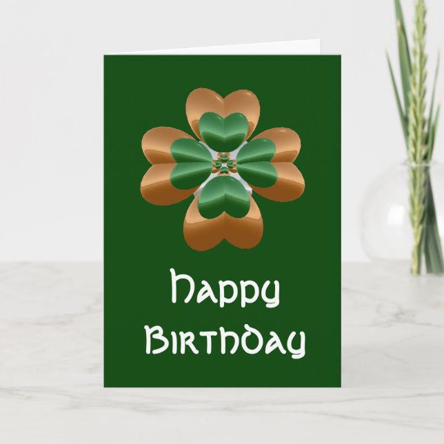 Golden Irish Shamrock Happy Birthday Card (Front)