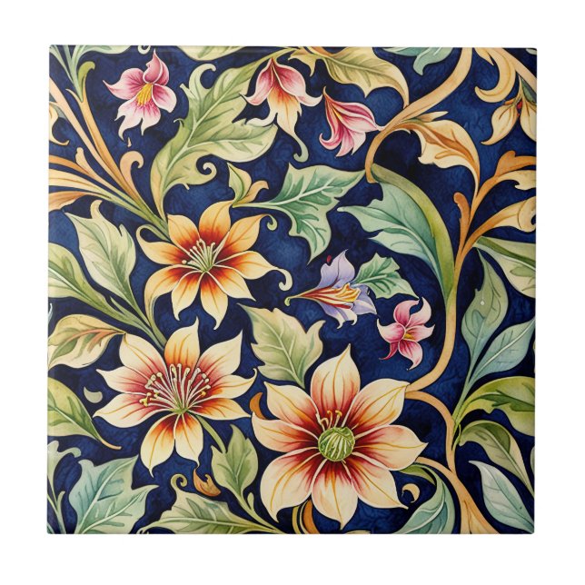 Golden Islamic Style Flowers Ceramic Tile (Front)