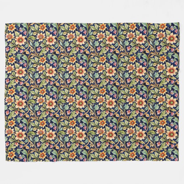 Golden Islamic Style Flowers Fleece Blanket (Front (Horizontal))