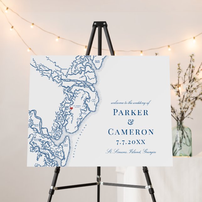 Golden Isles of Georgia Map Elegant Wedding Sign (In Situ (Stand))