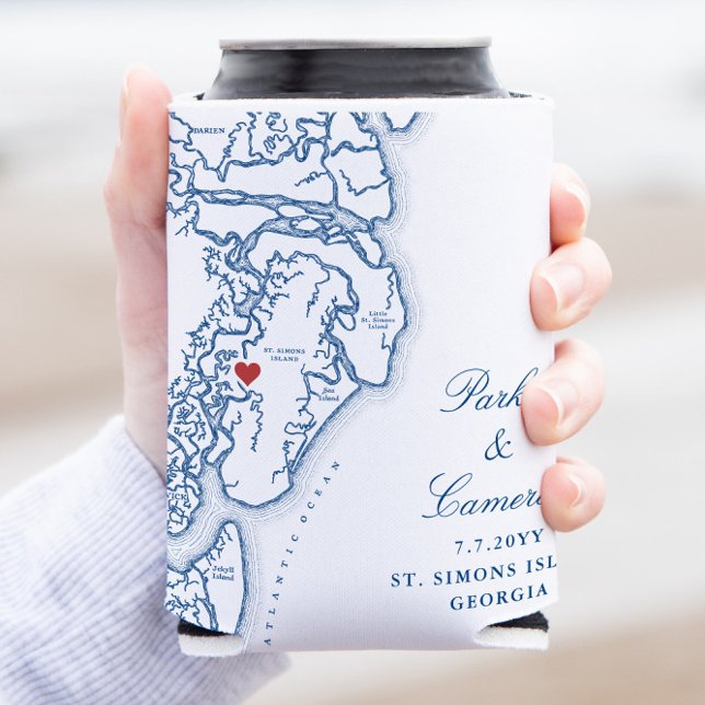 Golden Isles of Georgia Map Wedding Favor Drink Can Cooler (This Golden Isles of Georgia Can coozie makes a great wedding favor for a St. Simons island wedding)