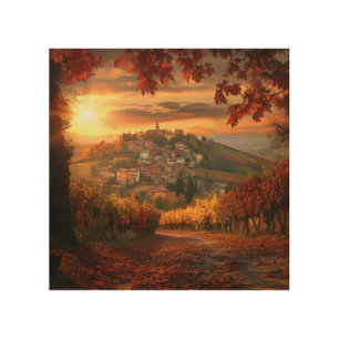 Golden Italian Sunset Village – Rustic Wood Art