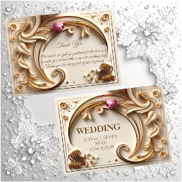 Golden Ivory Baroque Asymmetric Crescent Wedding Thank You Card