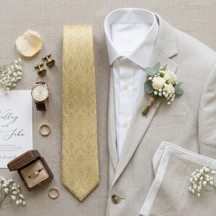 Golden Ivory Baroque Damask Neck Tie