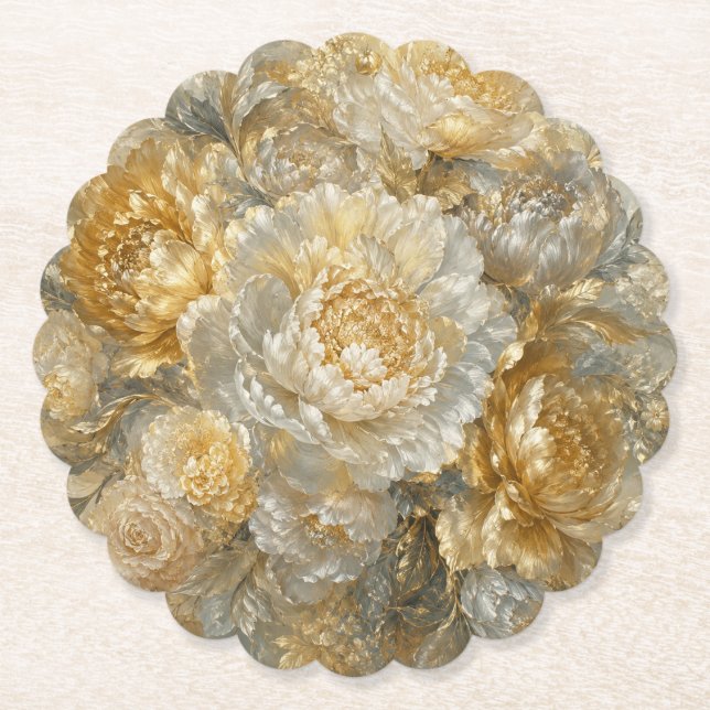 Golden Ivory Garden Paper Coaster (Front)