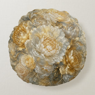 Golden Ivory Garden Round Pillow