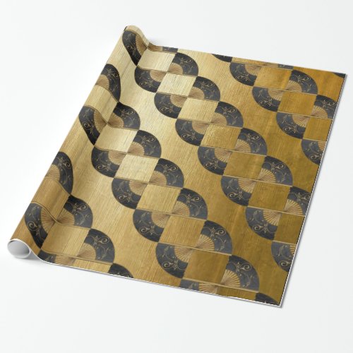 Golden Jacobs Ladder with Oriental Fans Wrapping Paper