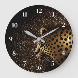 Golden Jaguar Pattern Large Clock