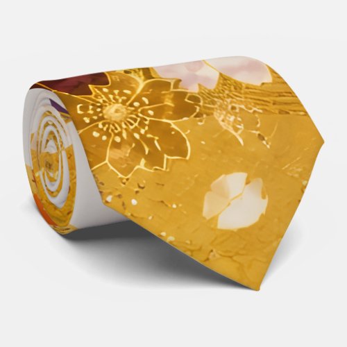Golden Japanese Floral Necktie | Elegant Kimono In