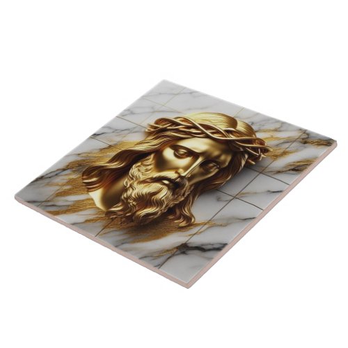 Golden Jesus A Divine Presence in Marble Ceramic Tile
