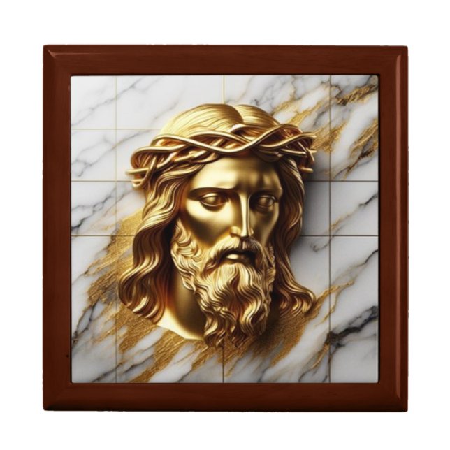 Golden Jesus A Divine Presence in Marble Gift Box (Front)
