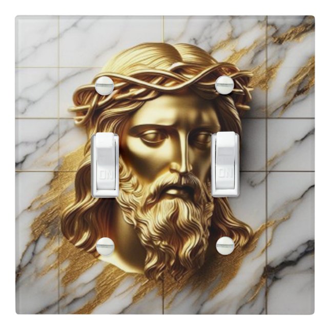 Golden Jesus A Divine Presence in Marble Light Switch Cover (In Situ)