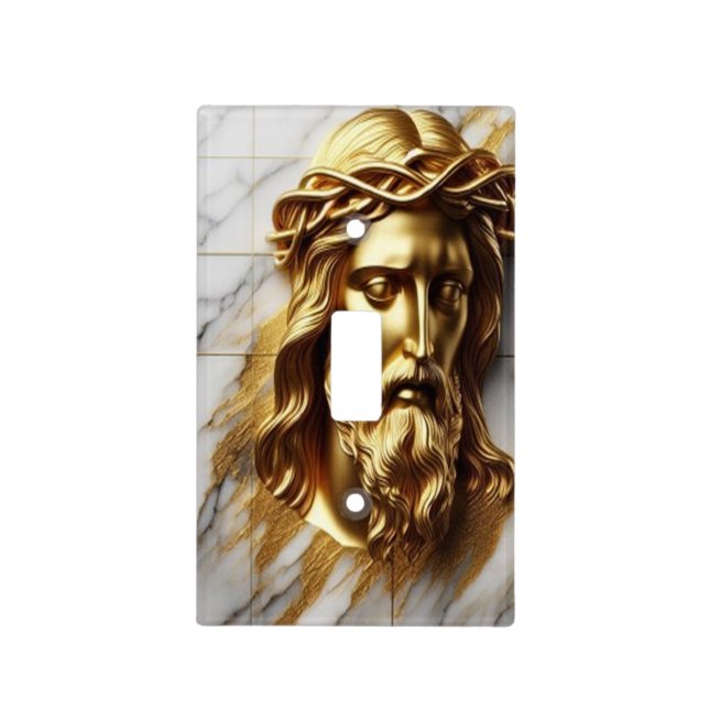 Golden Jesus A Divine Presence in Marble Light Switch Cover (Front)