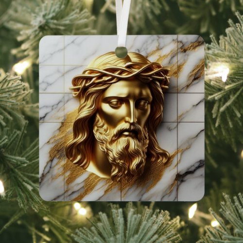 Golden Jesus A Divine Presence in Marble Metal Ornament