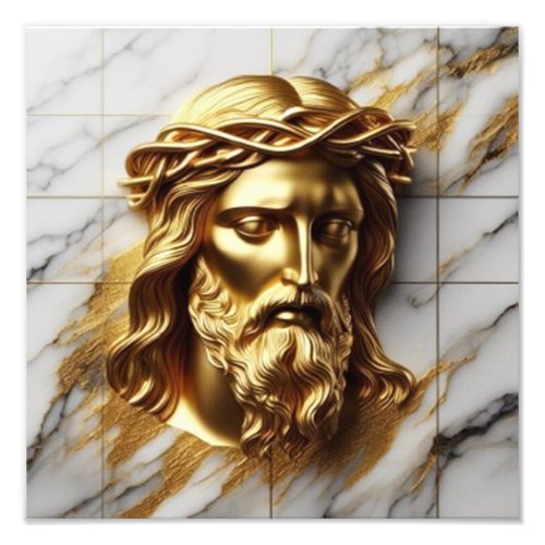 Golden Jesus A Divine Presence in Marble Photo Print