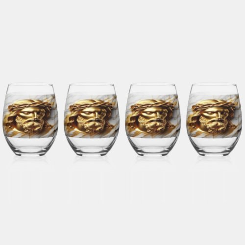 Golden Jesus A Divine Presence in Marble Stemless Wine Glass