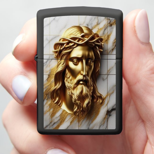 Golden Jesus A Divine Presence in Marble Zippo Lighter (In Hand)