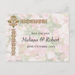 Golden Jewelled Floral Wedding Announcement Postcard