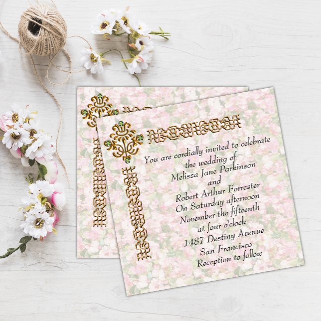 Golden Jewelled Floral Wedding Invitation (Creator Uploaded)