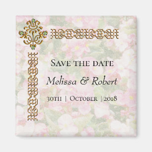 Golden Jewelled Floral Wedding Save the Date Magnet