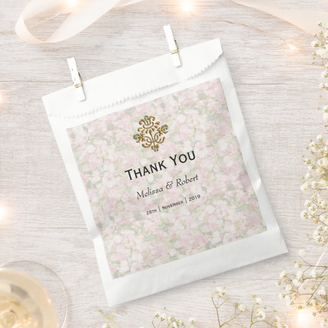 Golden Jewelled Floral Wedding Thank You Favor Bag (Clipped)