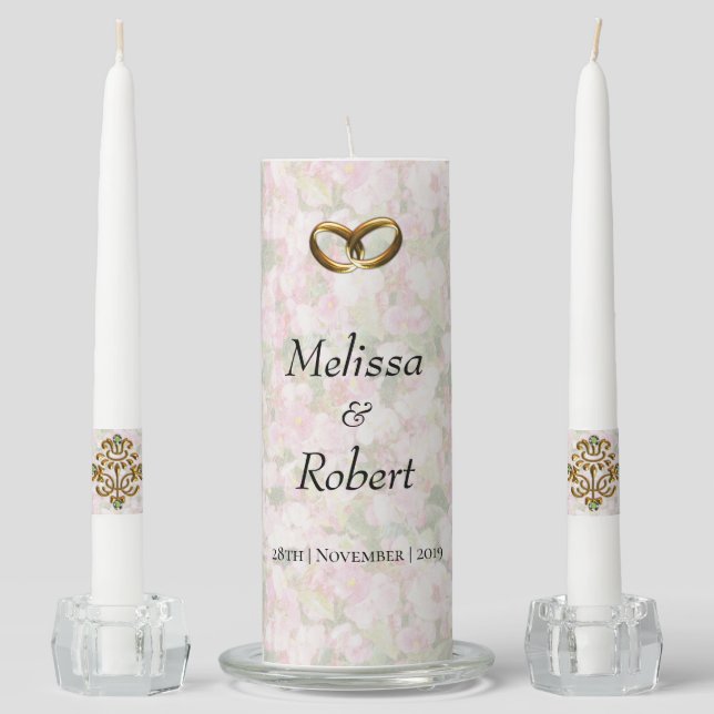Golden Jewelled Floral Wedding Unity Candle Set (Front)