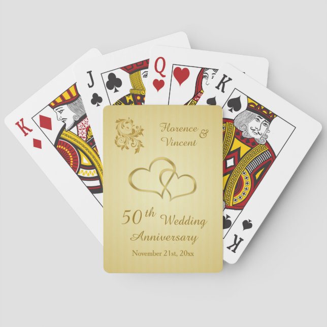 Golden joined hearts 50th Wedding Anniversary Poker Cards (Back)