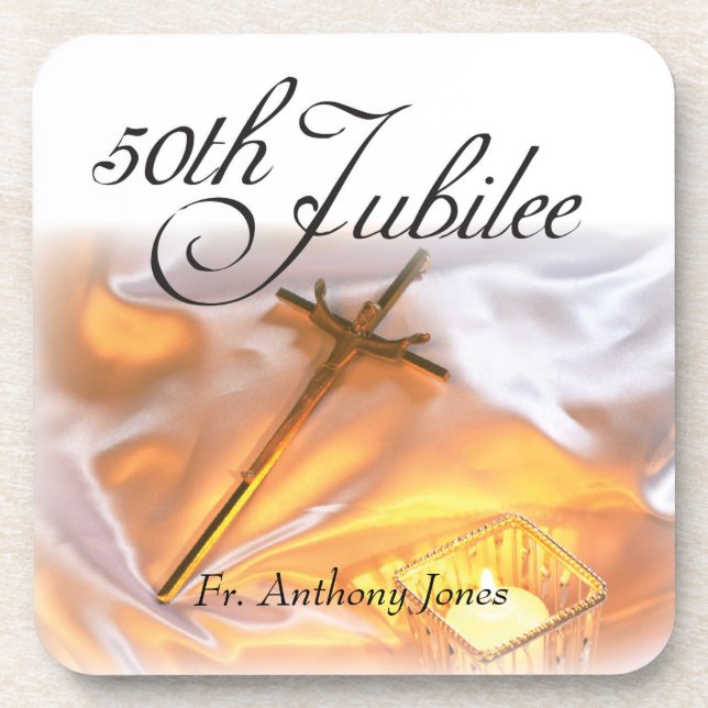 Golden Jubilee Religious Life, Cross Candle Beverage Coaster (Front)