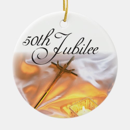 Golden Jubilee Religious Life Cross Candle Ceramic Ornament