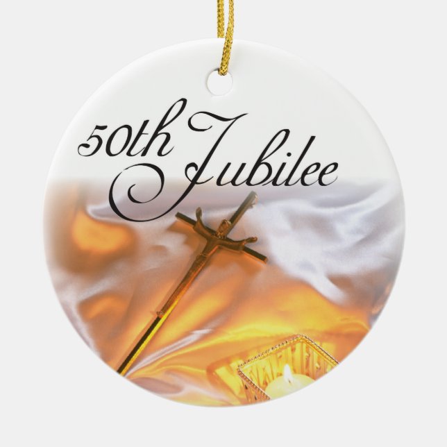 Golden Jubilee Religious Life, Cross Candle Ceramic Ornament (Front)