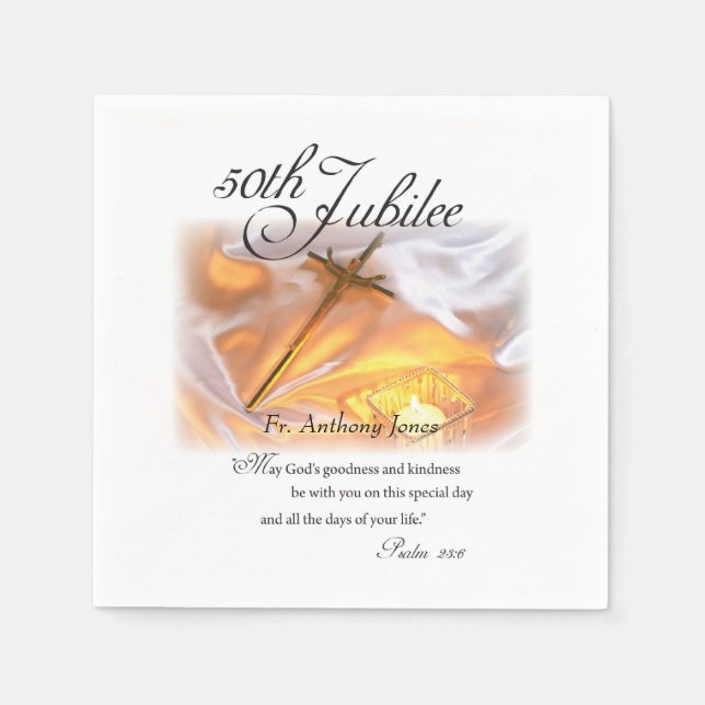 Golden Jubilee Religious Life, Cross Candle Paper Napkins (Front)