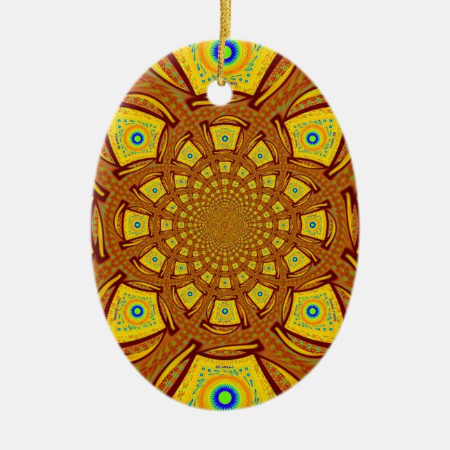 Golden Kaleidoscope Art Print Ceramic Ornament (Front)