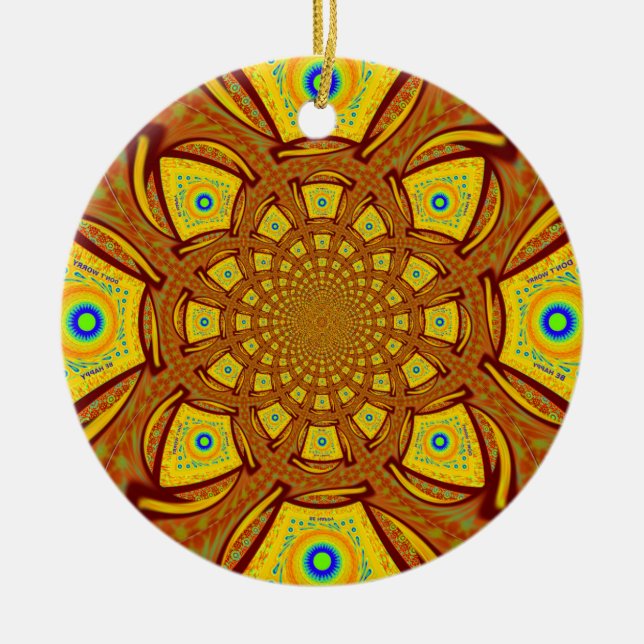 Golden Kaleidoscope Art Print Ceramic Ornament (Front)