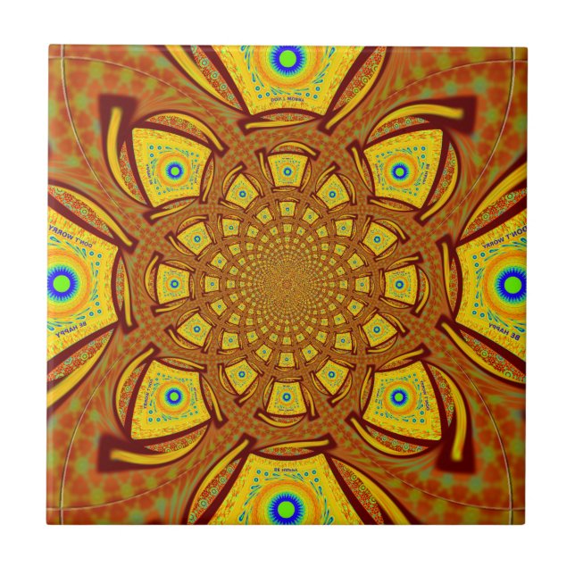 Golden Kaleidoscope Art Print Ceramic Tile (Front)